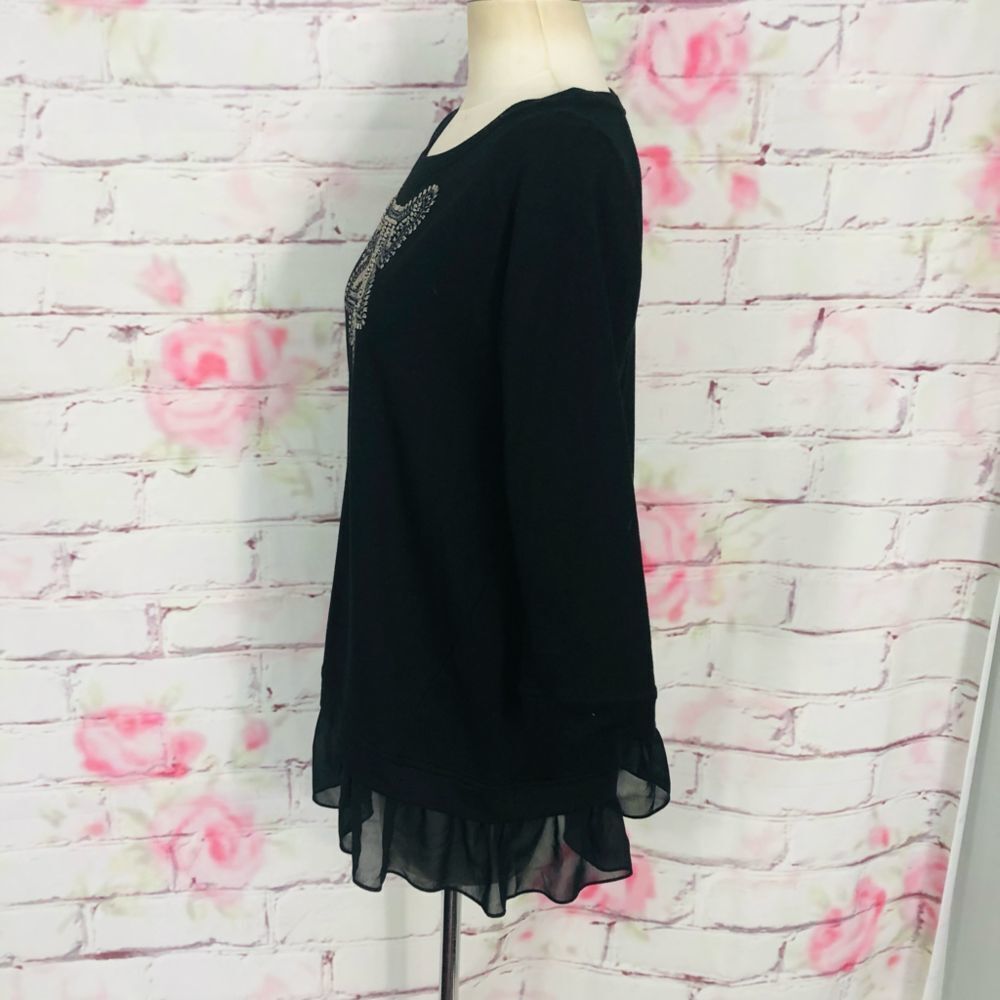 🔥5 for $25 sale🔥 Logo lavish beaded faux layered 3/4 sleeve blouse - Picture 5 of 6